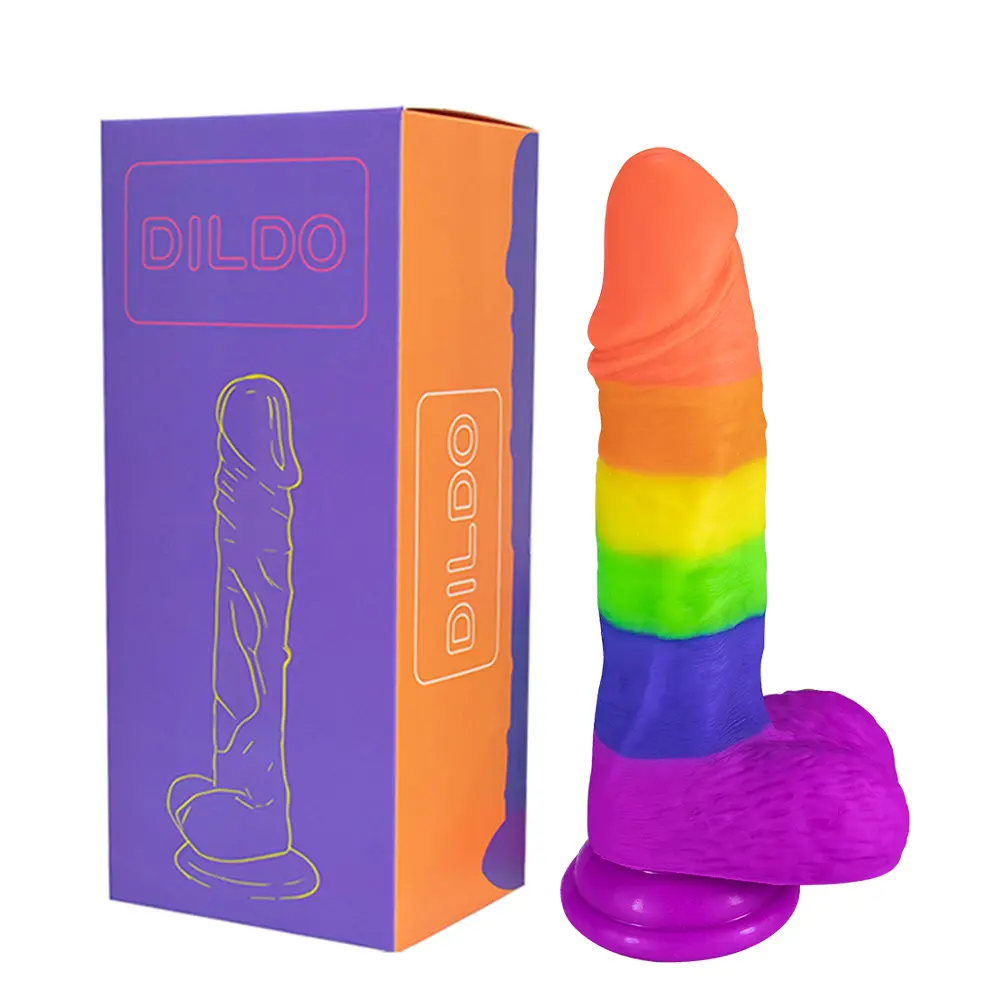 [XD303] Rainbow Silicone Dildo with Suction Base