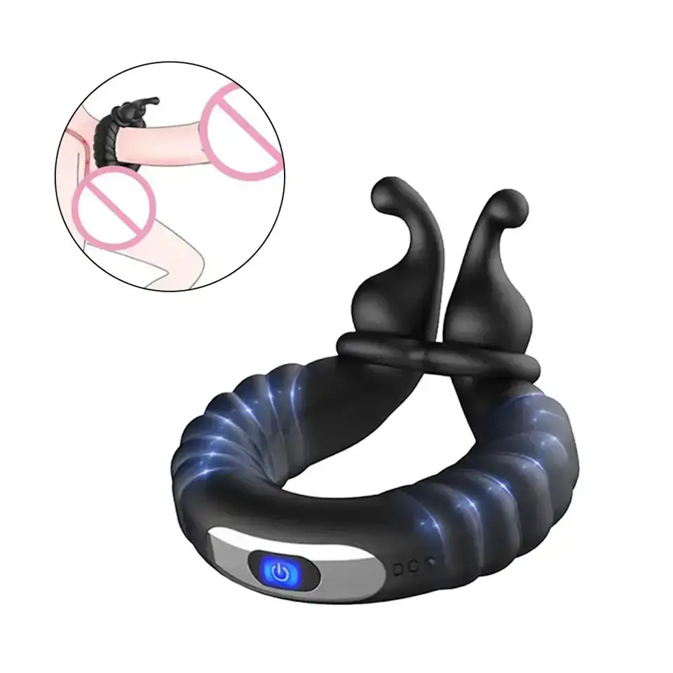 Black Silicone USB Rechargeable Vibrating Cock Ring with 10 Speeds