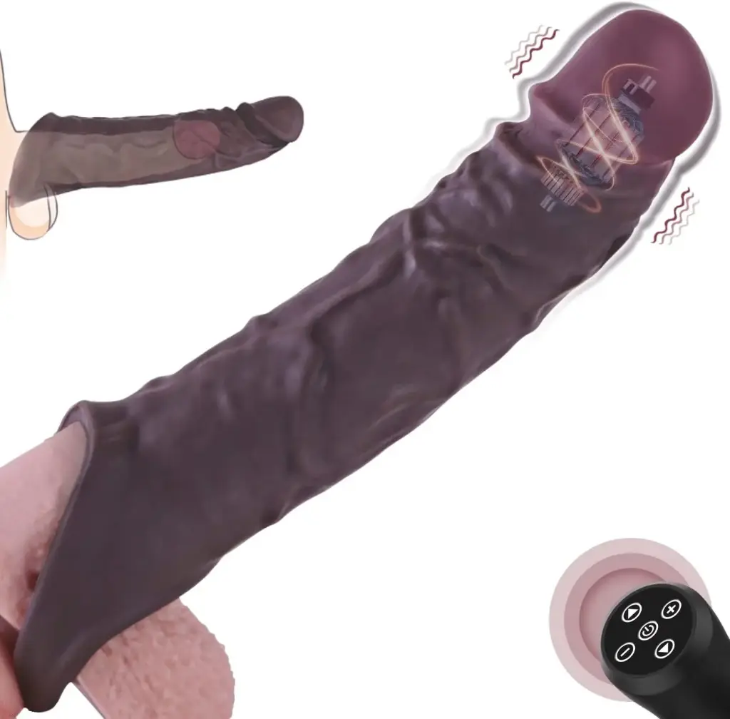 Realistic Silicone USB Rechargeable Vibrating Penis Sleeve with Remote - 10 Speeds