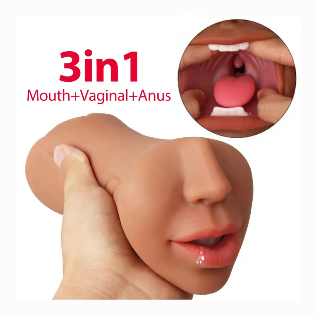 3-in-1 Realistic Brown TPE Male Masturbator (Mouth, Vaginal, Anal)