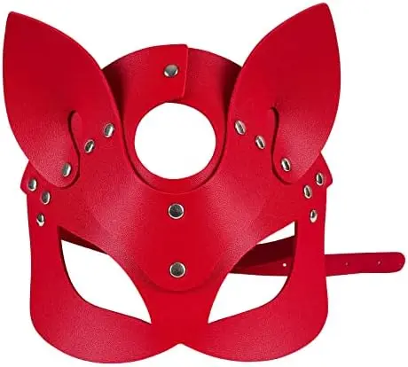 [XG037] PU Leather Fox Mask – Red/Black