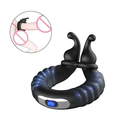 [XF344] Black Silicone USB Rechargeable Vibrating Cock Ring with 10 Speeds