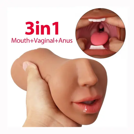 [XS109] 3-in-1 Realistic Brown TPE Male Masturbator (Mouth, Vaginal, Anal)