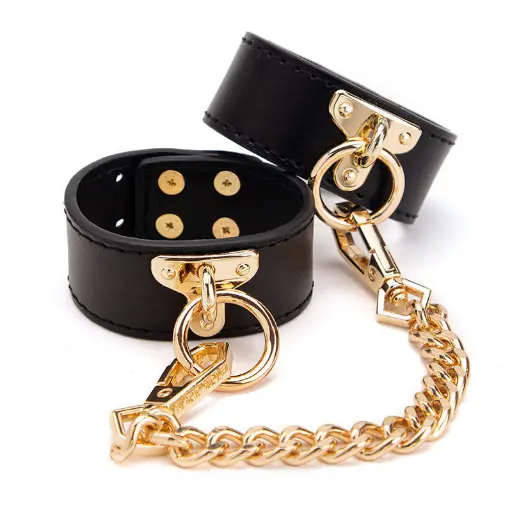 [XG003] Luxury Faux Leather Cuffs with Gold Chain